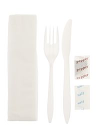5 PC Med Wt CUTLERY KIT, 
KNIFE, FORK, 
&amp; NAPKIN, S&amp;P, (NO SPOON), 
MWPP, 250/ct., 12/21