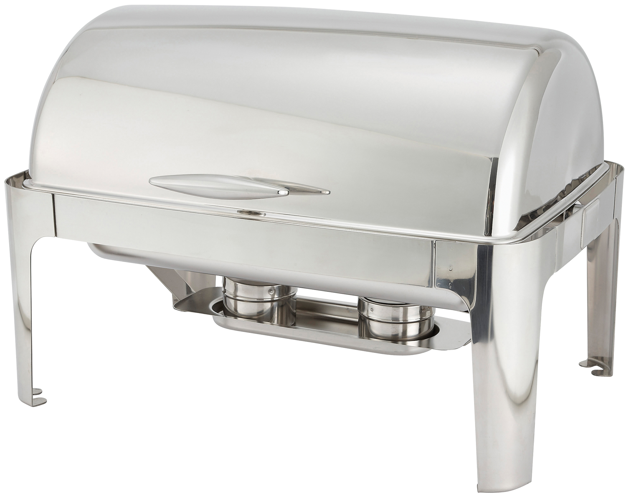 601 Madison Chafer, 8 quart,
full size, rectangular,
stainless steel frame, roll
top with 180 opening &amp; 90
intermediate opening,
includes food pan, water pan,
and fuel holders, mirror
finish, each