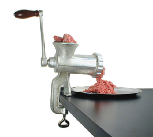 MANUAL MEAT GRINDER,
CAST IRON, CLAMP STYLE,
INCLUDES KNIFE AND PLATE, 
EACH, 12/21
