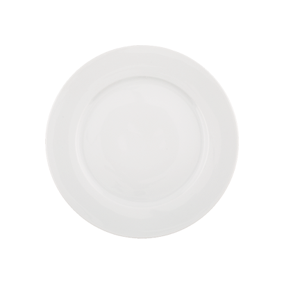 Plate, 8-3/4&quot; dia., round,
rolled edge, wide rim, bright
white, Universal, Argyle
Collection, 3/DOZ, 10/21