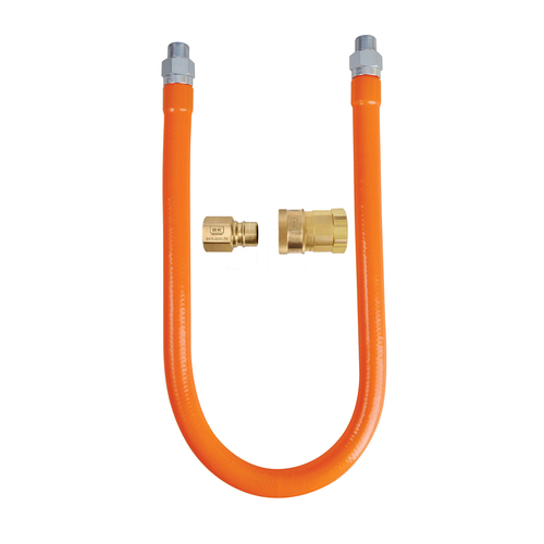 Gas Hose Quick Disconnect 
Connection Kit, includes 48&quot; 
long x 3/4&quot; I.D. stainless 
steel hose with radial wrap &amp; 
protective translucent 
coating, (1) quick disconnect, 
cCSAus (packaged in 
point-of-purchase display 
tube), 6/22
