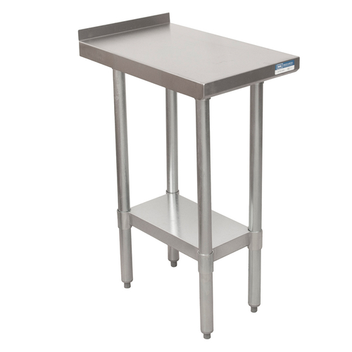 VFTS-1524 Filler Table, 15&#39;W
x 24&#39;D x 36-1/4&#39;H, 18/430
stainless steel top, 1-1/2&#39;
riser at rear, adjustable
galvanized steel undershelf,
galvanized steel legs with
adjustable high-impact
corrosion-resistant feet, NSF, 
10/21