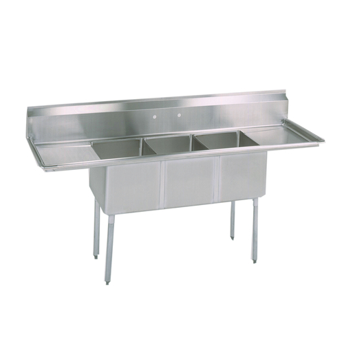 Sink, 3-compartment, 90&#39;W x 23-13/16&#39;D, 18/304 stainless