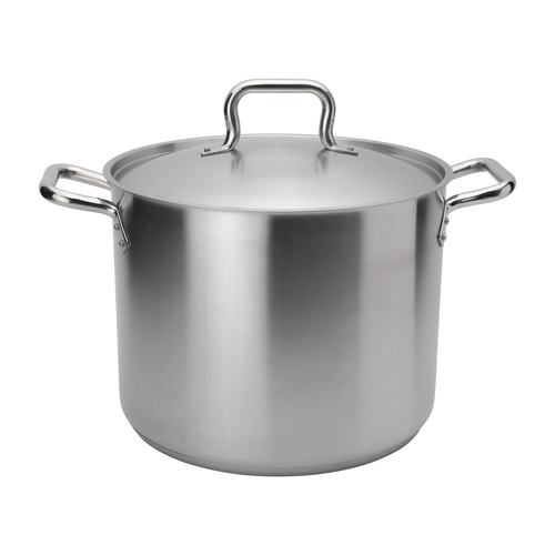 ELEMENTS 24qt. STOCK POT,
13-2/5&quot; DIA. x 10-3/5&quot;H, WITH
LID, OPERATES  WITH
GAS/ELECTRIC/CERAMIC/HALOGEN/I
NDUCTION COOKTIOPS, RIVETED
HANDLES, 4MM TRI-PLY BASE,
STAINLESS STEEL, NSF, EACH, 