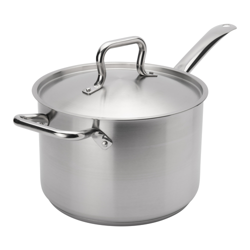 ELEMENTS 10qt. SAUCE PAN,
11&quot; DIA. x 6-3/10&quot;H, WITH
LID, OPERATES  WITH
GAS/ELECTRIC/CERAMIC/HALOGEN/I
NDUCTION COOKTIOPS, ERGONOMIC
RIVETED HANDLE, 4MM TRI-PLY
BASE, STAINLESS STEEL, NSF, 
EACH, 1/22