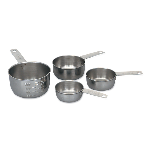 MEASURING CUP SET, STAINLESS 
STEEL, GRADUATED INSIDE/OUT, 
1/4, 1/3, 1/2, &amp; 1 CUP, 1/SET.