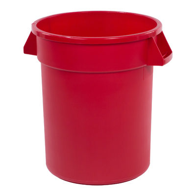 20 GALLON RED Bronco Waste
Container, 23&quot;H
x 23&quot;dia. (includes
handles), round,
double-reinforced stress
ribs, ergonomic Comfort
Curve handles, drag skids,
deep hand holds on base,
polyethylene, red, NSF EACH, 