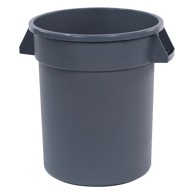 20 gallon, GREY Bronco Waste 
Container,
23&quot;H x 23&quot; dia.
(includes handles), round,
double-reinforced stress
ribs, ergonomic Comfort
Curve handles, drag skids,
deep hand holds on base,
polyethylene, gray, NSF, NSF, 
EACH