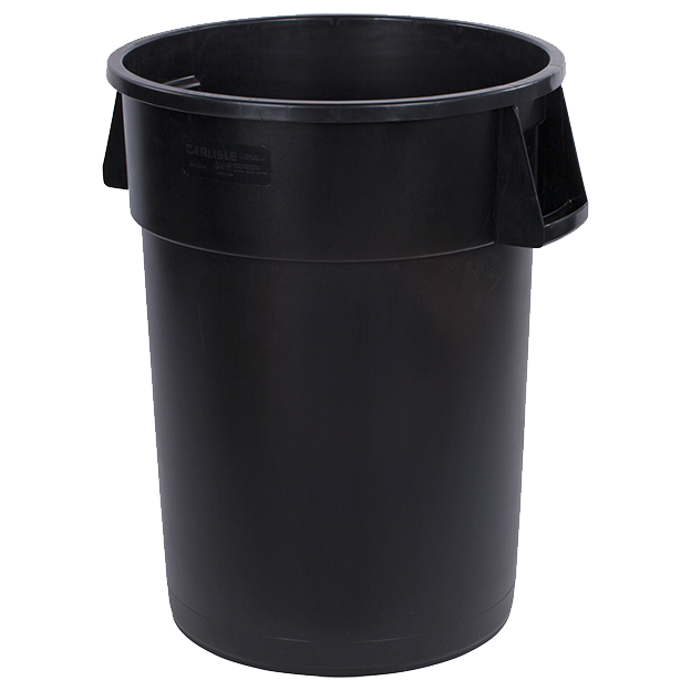 44 gallon Black Bronco Waste
Container, 31-3/8&quot;H x 24-1/2&quot;
dia. (27-1/2&quot; dia. with
handles), round,
double-reinforced stress ribs,
ergonomic Comfort Curve
handles, drag skids, deep hand
holds on base, polyethylene,
NSF, Made in USA