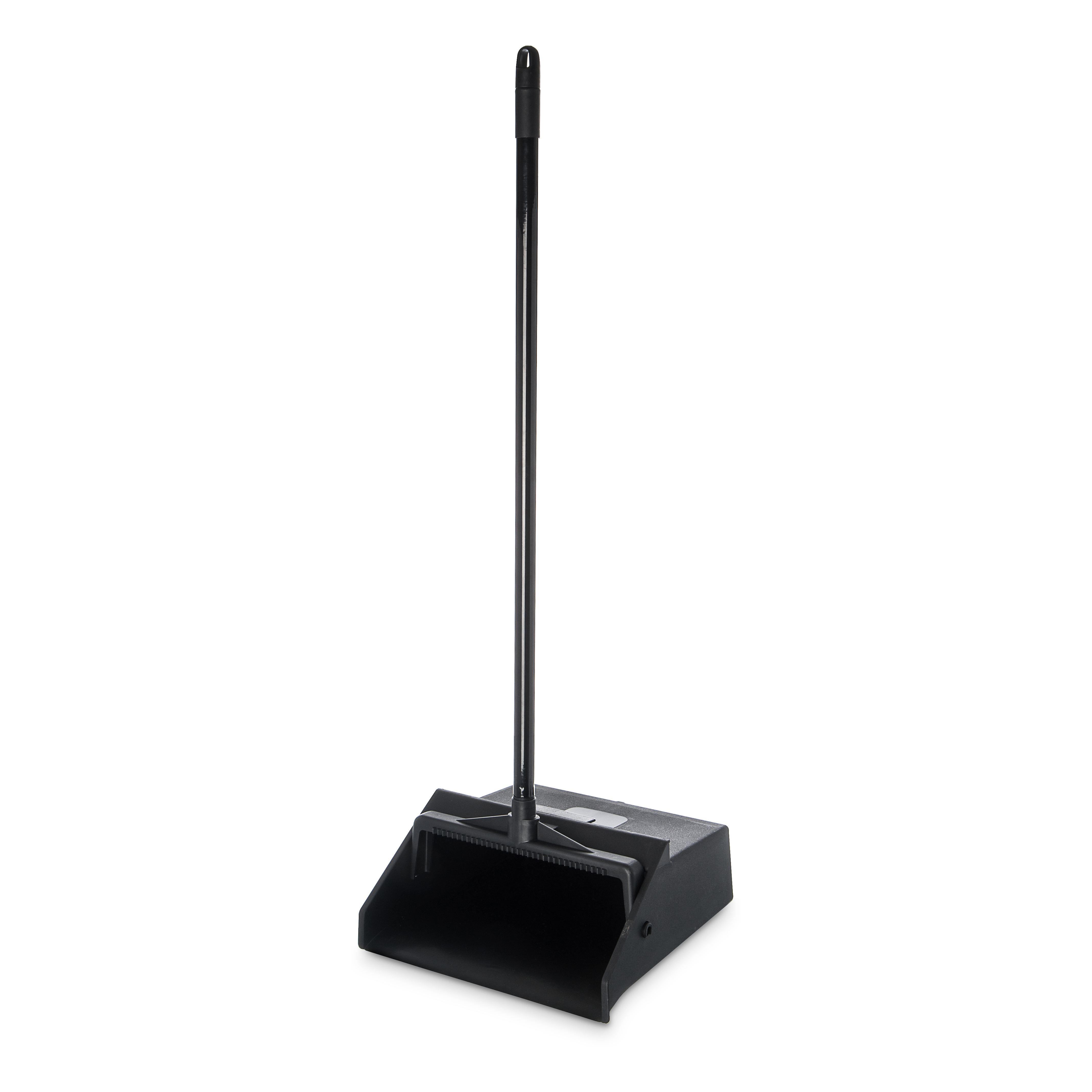 Flo-Pac Duo-Pan Lobby Dust 
Pan, 12&quot; wide, hanging hole,
pivot and lock bucket, metal 
handle, plastic, black, EACH, 
8/21