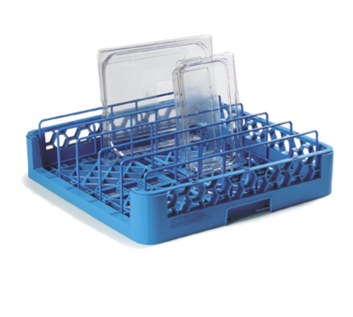 OptiClean Dishwasher Meal 
Delivery Tray/Food Pan Rack, 
accommodates 2-1/2&quot; deep pans
&amp; inserts, full-size, open 
end, with chrome plated wire
inserts angled,
polypropylene, Carlisle blue, 
NSF, EACH