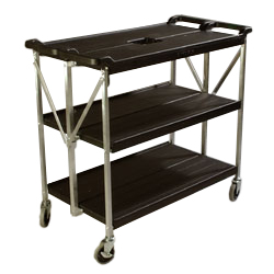 Fold &#39;N Go Cart,
open design, 350 lb.
capacity, (3) shelves
approximately 20&#39; x 31&#39;,
folds to 10-1/2&#39; wide for
easy storage, easy-grip
handles at both ends, solid
aluminum frame, 4&#39; heavy-duty
non-marking swivel casters
with molded-in reinforcement
plates, polyethylene, black, 
