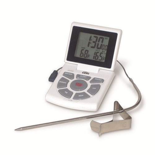 COMBO PROBE THERMOMETER, TIMER  &amp; CLOCK, 14 TO 392F, 1-2/8&quot;W 