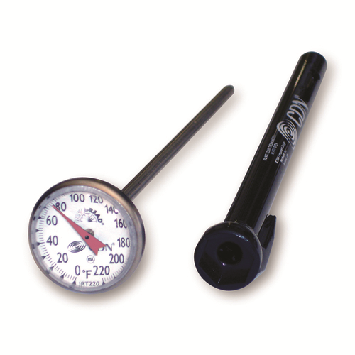 POCKET THERMOMETER, 2/PK, 
0-220F, 1&quot; MAGNIFIED DIAL, 5&quot; 
STEM, WATERPROOF, 
SHATTERPROOF