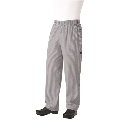 SMALL CHECK &#39;BASIC BAGGY CHEF
PANTS&#39; 3-POCKET, TAPERED
LEGS, ELASTIC WAIST
WITH/DRAWSTRING, EACH, 3/19