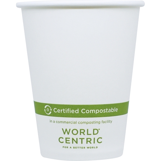 8oz Paper Hot Cup, White,  World Centric, Compostable, 