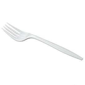 FORK PLASTIC WHITE MEDIUM WEIGHT 6&quot; POLY, 1000/ct. 
