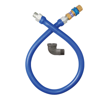 1650BPQ48 Safety System
Moveable Gas Connector, 1/2&#39;
inside dia., 48&#39; long,
covered with stainless steel
braid, coated with blue
antimicrobial PVC, 1
SnapFast QD, 1 elbow,
limited lifetime warranty