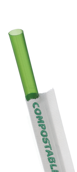 7.75&quot; Green Wrapped Straw, Renewable &amp; Compostable,