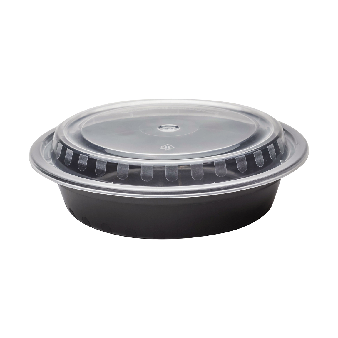 24oz., 7&quot; ROUND MICROWAVEABLE
BLACK COMBO CONTAINER, 
150/ct.,  10/21
