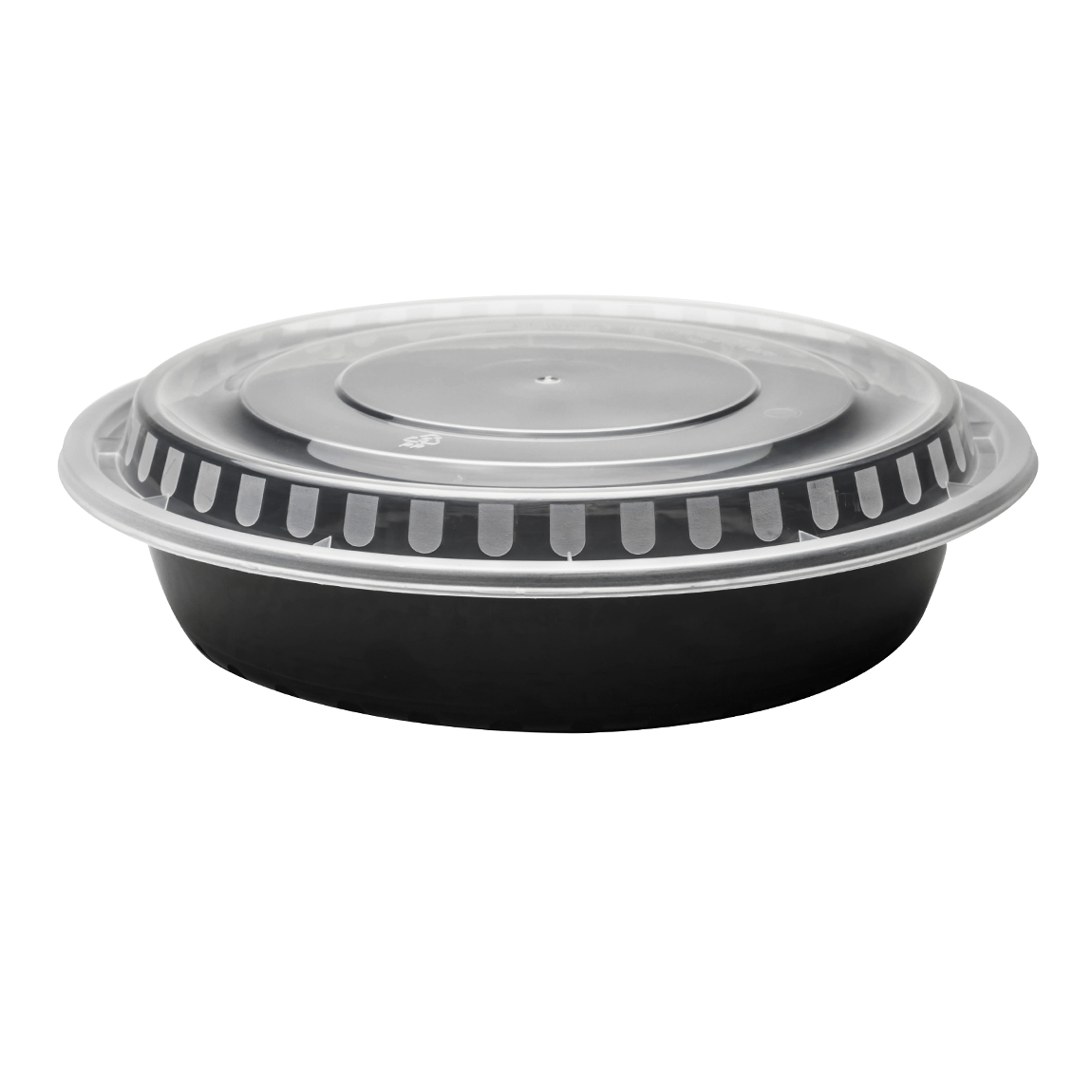 9&quot; ROUND BLACK 
MICROWAVEABLE CONTAINER W/LID, 
PP, 48oz., 150/ct.,   11/21