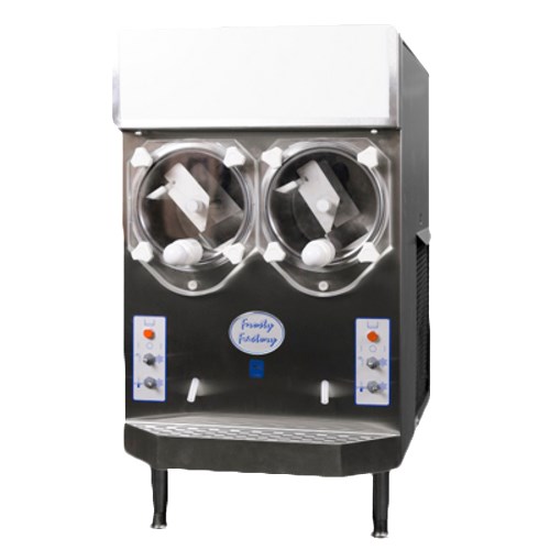 Frozen Beverage Machine, 
counter model, air-cooled 
self-contained, two flavors, 
(2) 8 qt. hoppers, (2) 3-1/2 
qt. freezing cylinders, up to 
(64) ten oz. drinks/hour/side, 
lighted flavor sign, 
stand-by-switch refrigerates 
mix overnight, stainless steel 
finish, 4" legs, R404A, 3/4 HP 
compressor, UL, NSF, 9/22