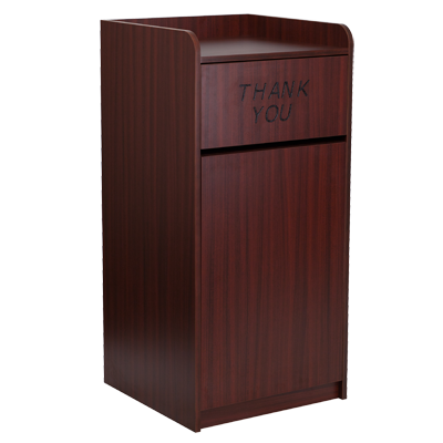 WOOD TRAY TOP RECEPTACLE IN MOHOGANY, 22" W X 21.75" D X
