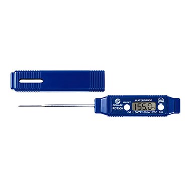 Waterproof Pocket Thermometer,
digital, 3&quot; stem, pen-type,
temperature range -58 to 302F
(-50 to 150C), accuracy:
2F, response time: 6
seconds, thin tip, field
calibratable, data hold (D-H)
button, auto power off,
BioCote antimicrobial
protection, NSF, EACH, 7/21
