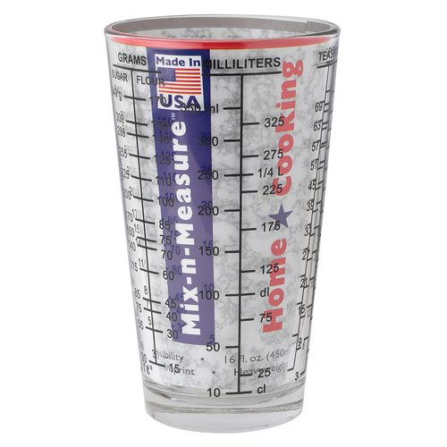 Kolder Mix N Measure Glass,
measures teaspoon to 2 cups
with units of grams, ounces,
teaspoons, tablespoons &amp;
milliliters, dishwasher safe,
permanent black print