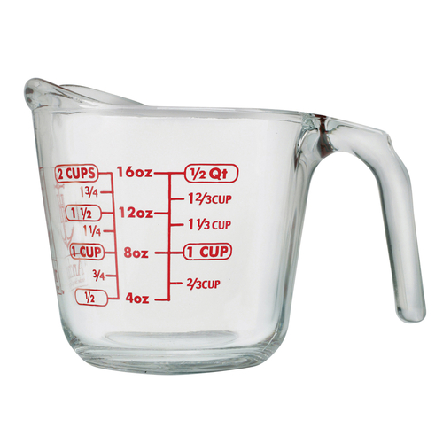 Measuring Cup, 16 oz., glass,
fully tempered, Sure Guard
Guarantee, Red