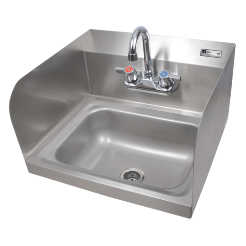 Sink, Hand, wall mount, 14&#39;
wide x 10&#39; front-to-back x 5&#39;
deep, all stainless steel
construction, with left &amp;
right side splashes (Splash
Mount Faucet included), 6/22