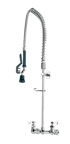 17-108WL Royal Series
pre-rinse Assembly, wall
mount, 8&#39; centers, spring
action flexible gooseneck,
35&#39;H stainless steel hose
with 15&#39; overhang &amp; 1.2 GPM
spray head, built in check
valves, includes wall bracket
&amp; mounting kit, chrome plated
brass base, low lead
compliant, ships
pre-assembled, NSF
(interchangeable with most
brands), 11/21