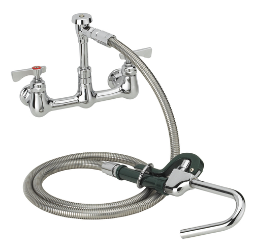 Krowne Royal Series Pot Filler 
Assembly, wall mount, 8&quot; 
adjustable centers, 72&quot; long 
stainless steel flexible hose 
with pot hook valve, plastic 
coated wall hook, vacuum 
breaker, 1/2&quot; NPT female 
inlets, mounting kit included, 
built in check valves, 
includes internal check valves 
to prevent backflow &amp; cross 
contamination, low lead 
compliant, NSF, 11/21