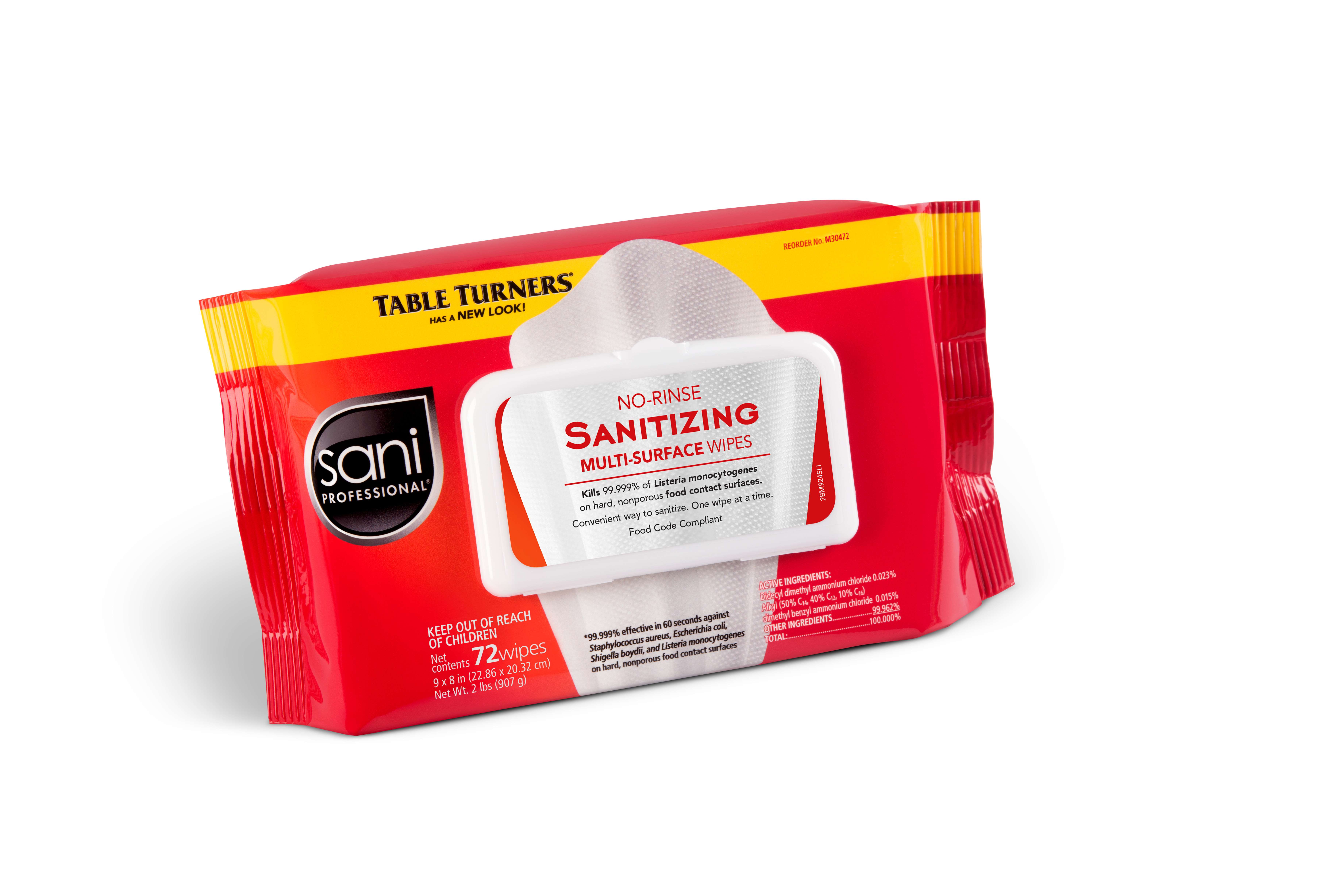TABLE TURNERS NO-RINSE SANITIZING WIPES BY SANI PRO,