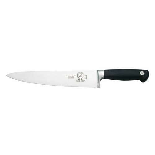 Genesis Chef&#39;s Knife,
9&quot;, forged, high carbon,
no-stain, German steel, black 
non-slip Santoprene handle,
NSF certified, each