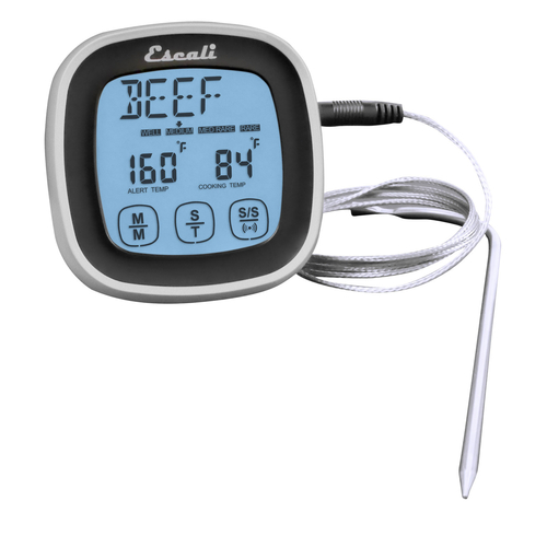 Probe Thermometer &amp; Timer,
touch screen, 7-1/4&quot; probe,
temperature range -4 to
482F / -20 to 250C, 3&#39; x
3&quot;x1&quot; display, 40&#39; oven
safe cord, preset cooking
temperatures and temperature
alerts, timer mode: memory
recall, counts up/down,
BLACK, EACH, 11/21