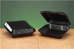 9X9 1-COMPARTMENT BLACK FOAM  HINGED TAKE OUT TRAY, 200/ct., 