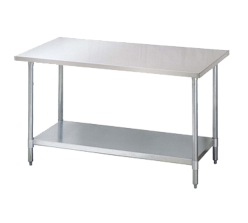 Work Table, 48&quot;W x 30&quot;D, 
18/430 stainless steel flat 
top with turned down edges, 
adjustable galvanized 
undershelf, galvanized legs, 
adjustable ABS bullet feet, 
NSF, 7/21
