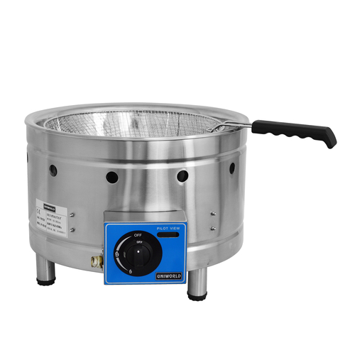 UF-RG100 Fryer, countertop,
gas, 7 liter well capacity,
round, single well, 1 basket,
adjustable thermostat, pilot
indicator light, stainless
steel construction, 16,000
BTU, CE, PROPANE,
12/17\nSERIAL# ____________