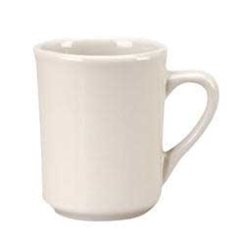 Ventura Mug, 8 oz.,
3-1/8&quot;, with handle, rolled
edge, microwave &amp; dishwasher
safe, vitrified china, Better
Values, Buckingham
Collection, American White,
Undecorated, FDA approved, 
3/DOZ, 10/21