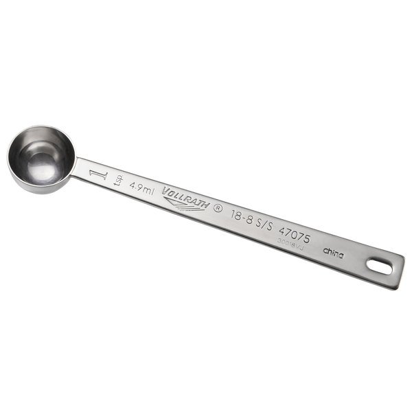 Measuring Spoon, 1 tsp,(5
ml), 6&#39; long, round, type 304
18-8 stainless steel,
one-piece construction,
stamped capacities, Imported 
2/22