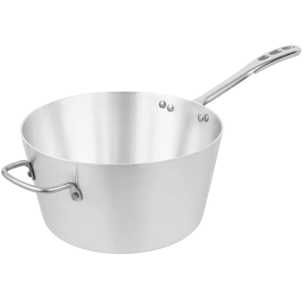 Tapered Saucepan, 7 qt.
Aluminum, Natural finish,
featuring Tri-Vent plated
handle, 10 5/8&quot; inside top
dia, 8 5/8&quot; inside bottom
dia, 5 5/8&quot; inside depth, 11
ga., USA made, NSF, each