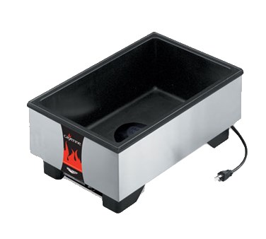 Cayenne Food Warmer, 
countertop, full size, 
13-3/4&quot;W x 21-3/4&quot;D x 9&quot;H, 6&quot; 
deep well, recessed controls, 
capillary tube thermostat, 
dome heating element, 
low-water indicator light, 
black interior, stainless 
steel exterior, non-skid feet, 
120v/60/1-ph, 700 watts, 5.8 
amps, cord, NEMA 5-15P, cULus, 
NSF, Made in USA, each,  11/21