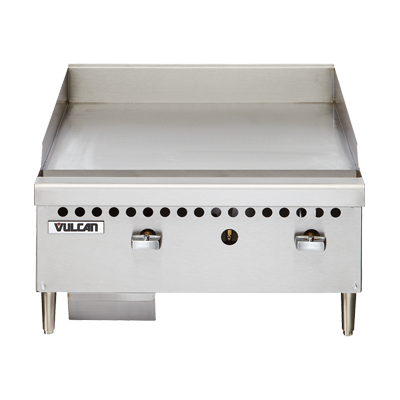 Griddle, countertop,
gas, 24&#39; W x 20-1/2&#39; D
cooking surface, 1&#39; thick
polished steel griddle plate,
(2) burners, fully welded,
manual control valve every
12&#39;, low profile, 4-1/2&#39;
grease can capacity, (1)
drawer, stainless steel
front, sides &amp; front top
ledge, 4&#39; adjustable legs,
50,000 BTU, CSA, NSF, 1 year
limited parts &amp; labor
warranty, standard, NAT GAS, 
1/23