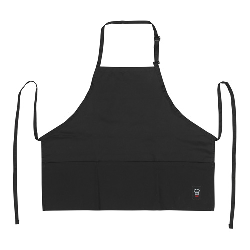 BIB APRON, 24&quot;L x 27-1/2&quot;W,  BLACK, MID-LENGTH, WITH (3) 