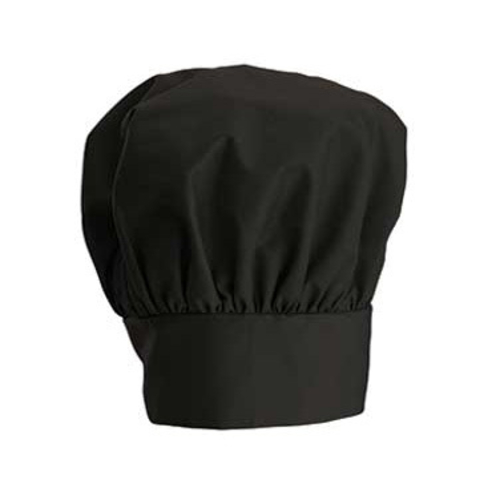 Chef Hat, 13&quot; H,
adjustable Velcro closure,
one size fits most, machine
wash and dry, cotton/poly
blend, black, each