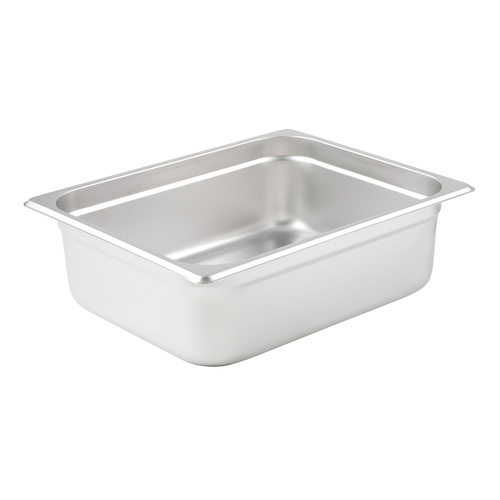 1/2 size 4&quot; deep Steam Table 
Pan, 
10-3/8&quot; x 12-3/4&quot; x 4&quot; deep, 
25 gauge standard weight, 
anti-jamming, 18/8 stainless 
steel, NSF (Qty Break = 6 
each)