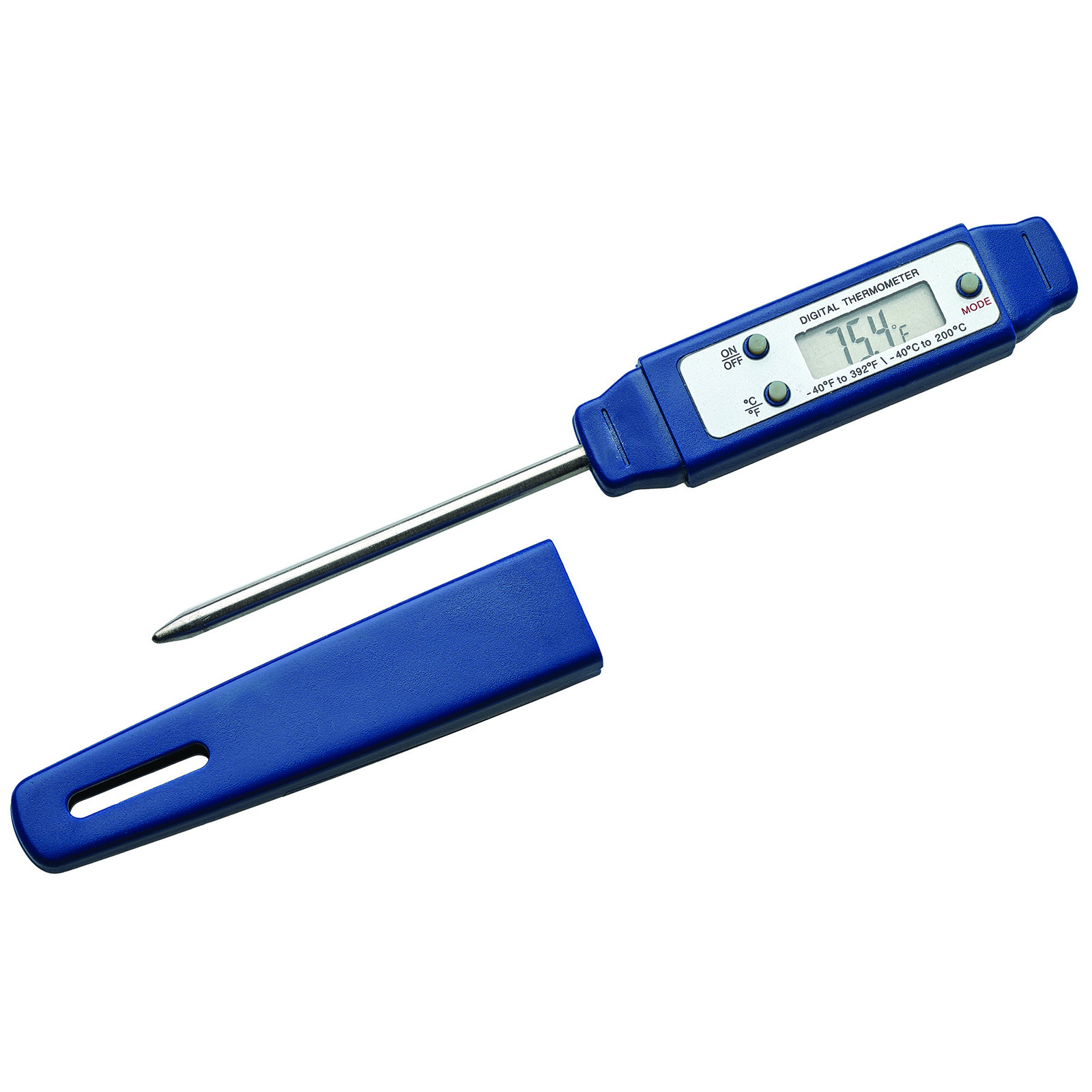 Pen-style, digital type,
instant read, Thermometer,
temperature range -58 to
392F (-50 to 200C), 2-3/4&quot;
probe, 7/8&quot; LCD display with
hold feature, min &amp; max
feature, auto shut-off,
waterproof, protective sheath, 
each 
